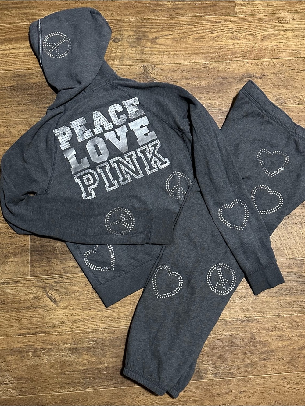 VS PINK Y2K VINTAGE 2008 RHINESTONE SILVER FOIL MAJOR BLING LOGOS SET SIZE LARGE